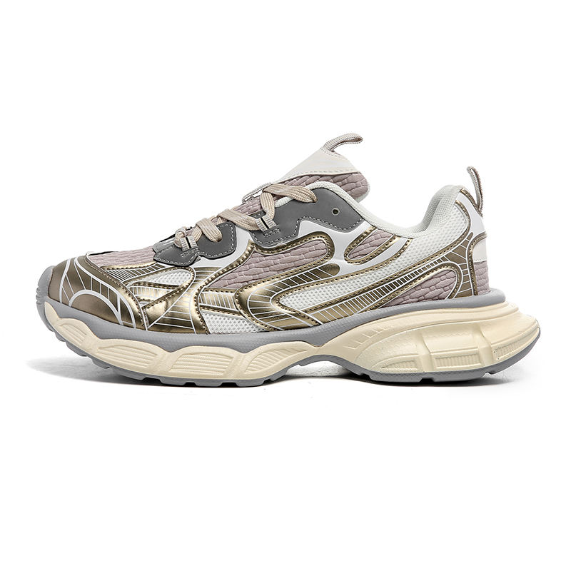 2023 new trend men's and women's platform sneakers casual shoes lace-up round toe tricolor dad shoes