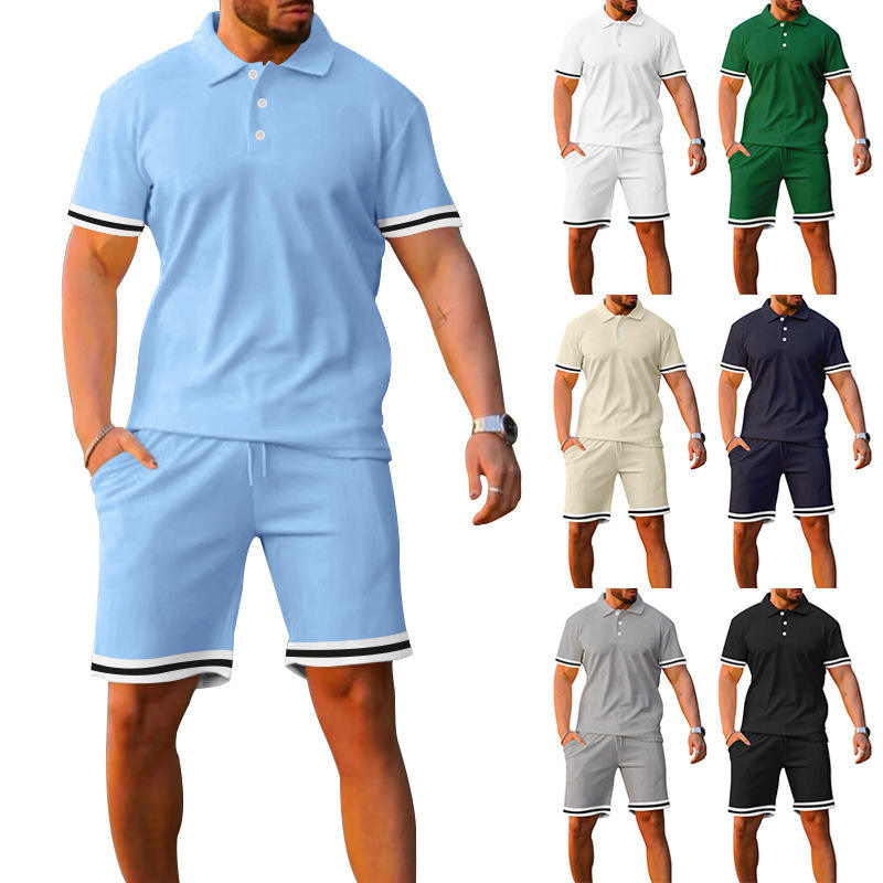 Conyson Summer Casual Designer Hot Sale Custom Clothing Men Logo Polo T Shirt Shorts Solid Color Men's Button Two Pieces Men Set