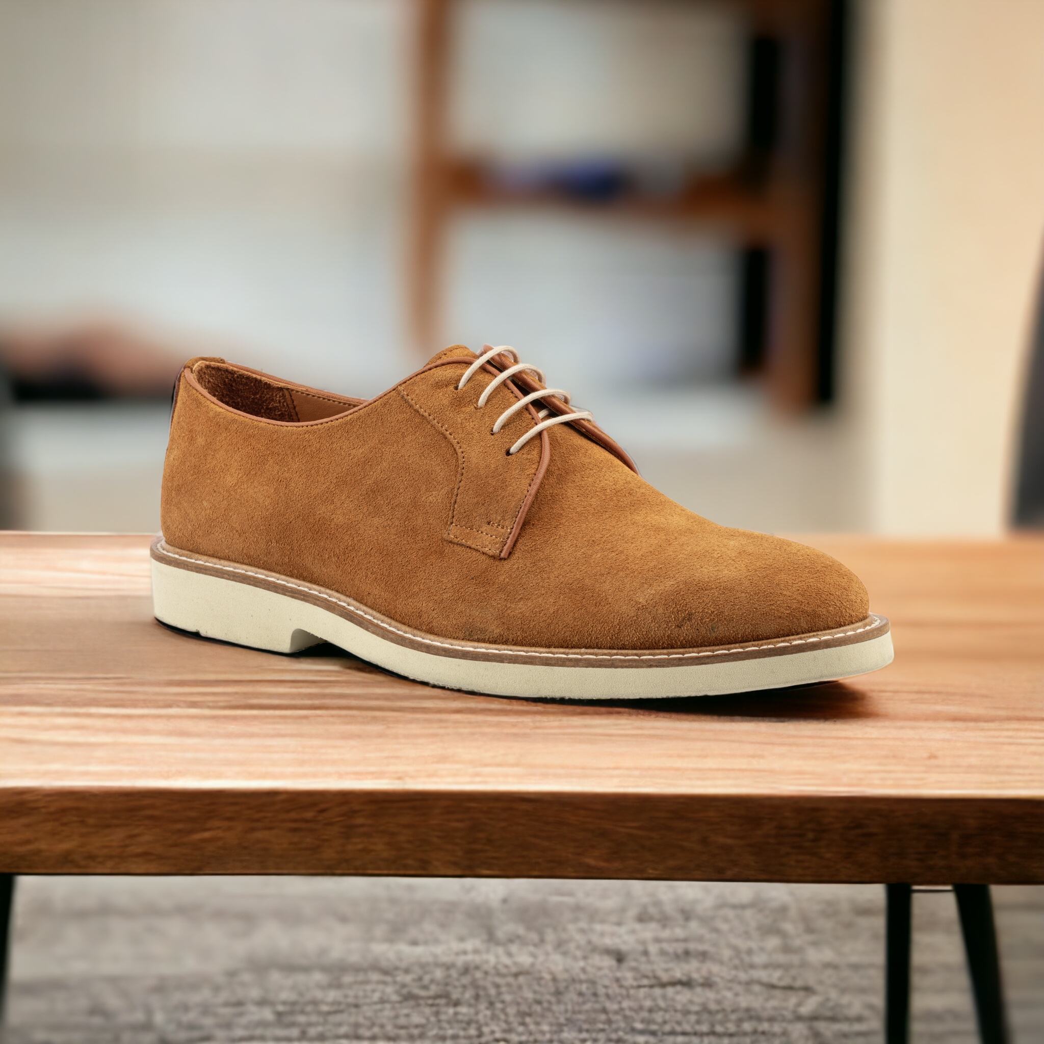 Tan Colored Suede Leather With Eva Sole Derby Casual Men Shoes