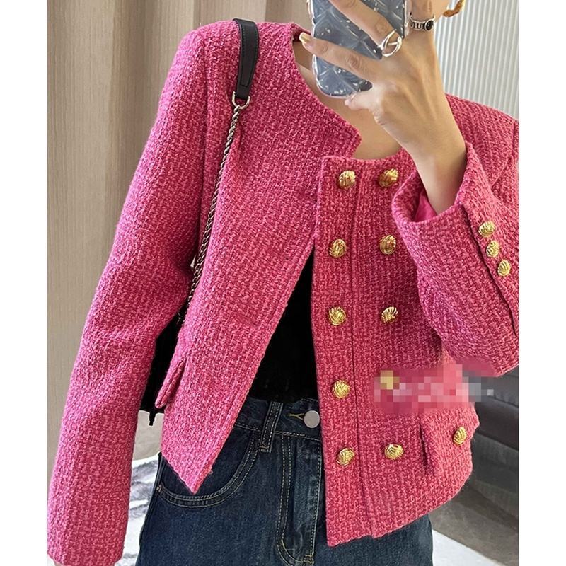 2023 Autumn Fashion Double breasted Gold Button Small Fragrant Coat Women's Versatile Short Vintage Coat