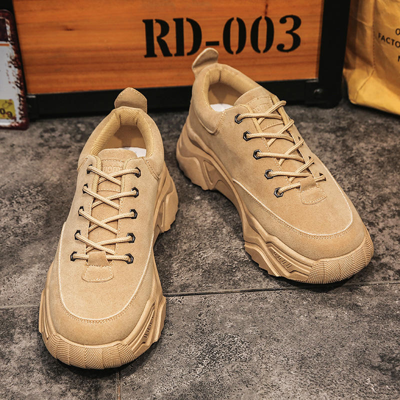 Newest comfortable shoes for men fashion casual sneakers camel suede pu lace-up sneaker