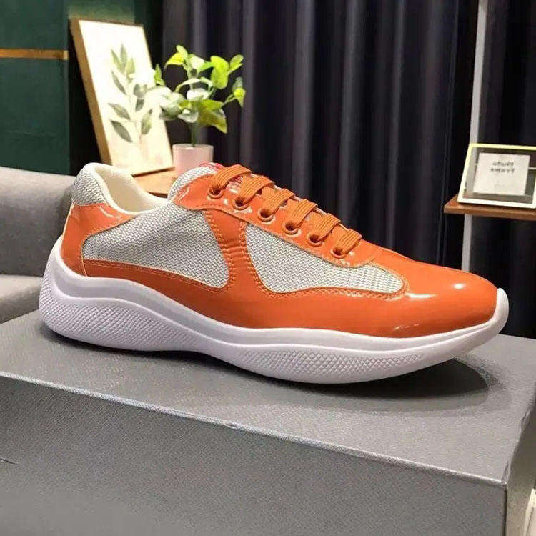 Hot selling fashion luxury men's patent leather mesh nylon outdoor designer sneakers casual shoes yellow