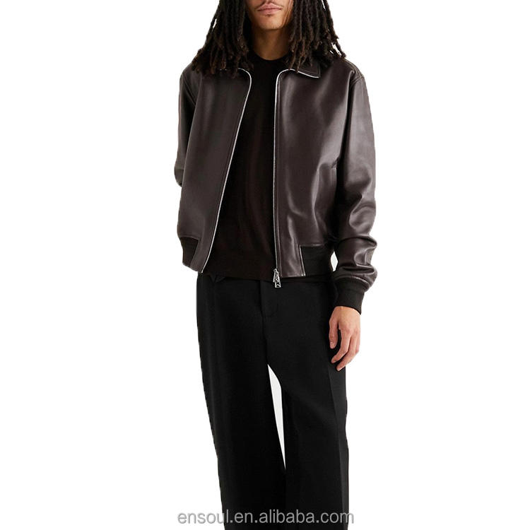 OEM Customized Outdoor Vintage Smooth Monochrome Waterproof Men Leather Jacket