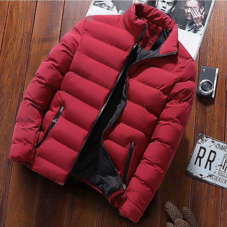 T1903 Men's Winter Jacket Solid Warm Coats  Winter sports padded jacket men stand collar outdoor cotton-padded jacket