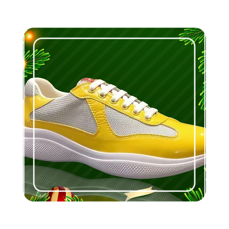 Hot selling fashion luxury men's patent leather mesh nylon outdoor designer sneakers casual shoes yellow