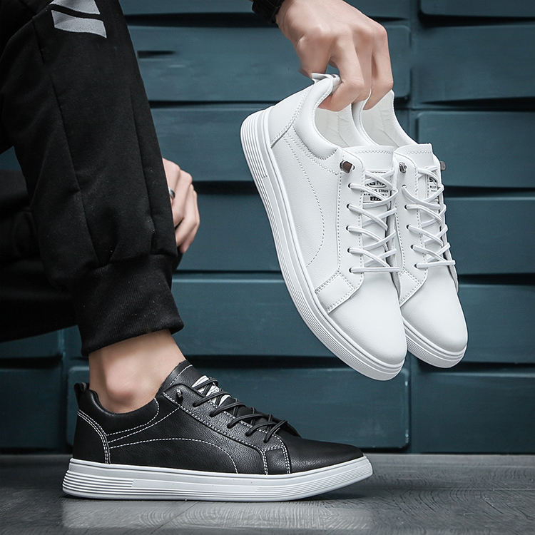 Men's Board Shoes Soft Leather Other Trendy Casual Shoes Lace-up Sneakers Low Top Head of Cowhide for Men PVC Honeycomb Kuang Qi